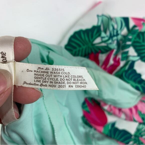 Matilda Jane womens medium Pink Green One Piece Swimsuit Ruffle tropical - Picture 6 of 9